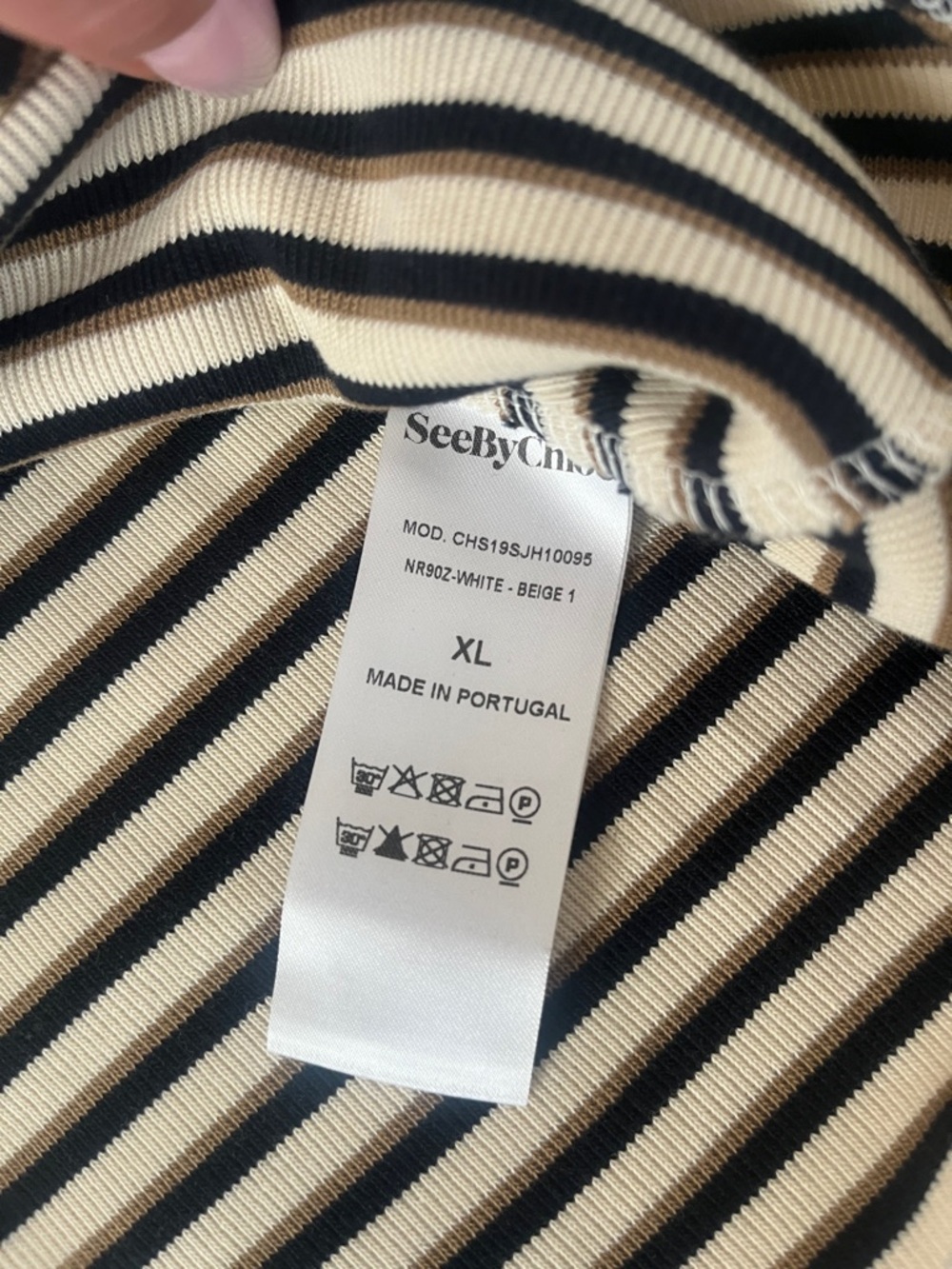 See By Chloe Striped V-Neck Cropped Blouse Black & Cream XL - Picture 6 of 7